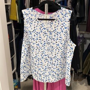 White/blue print shell blouse